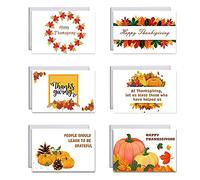 Set di 6 biglietti per il giorno del Ringraziamento con buste adesivi zucca foglia d'acero biglietto di auguri per autunno raccolto cartoline di ringraziamento bambini