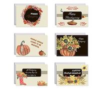Set di 6 biglietti per il Ringraziamento con buste adesivi zucca biglietto di auguri per celebrazione del raccolto autunnale cartoline di ringraziamento con buste