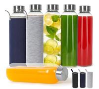 Set di 6 Borraccia Vetro 500 ml, Borraccia Trasparente con Coperchio in Acciaio Inox, Bottiglie per Frullati Trasparenti a Prova di Perdite, set di Bottiglie in Vetro per Succhi, Bevande Gassate