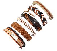 Set di 6 braccialetti da polso vintage da uomo, in finta pelle, con corda intrecciata, design durevole