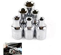 Set di 6 bussole E da 1/4 di pollice per punte Torx Star femmina E4 E5 E6 E7 E8 E10, utensili manuali in acciaio 50# trattato termicamente con finitura cromata, 24-28 mm