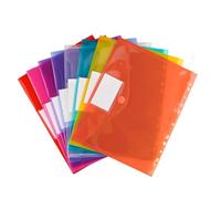 Set di 6 buste in plastica, buste in plastica perforate A4, colori trasparenti assortiti con etichetta in velcro impermeabile, dimensioni 24 x 31 cm, per formato A4