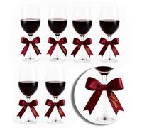 Set di 6 Calici o Flute Personalizzati con Fiocchi Decorativi in Raso, Velluto Rosso, Bordeaux, Verde, Champagne , Oro Bicchieri in Vetro Cristallino, Eleganti per Feste Natale e Occasioni Speciali