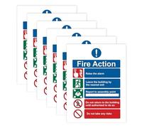 Set di 6 Cartelli in vinile con avviso Fire Action Sign, Adesivi di sicurezza azione antincendio, Segnaletica resistente per la protezione antincendio