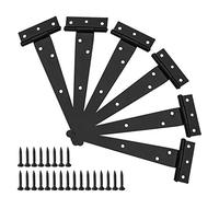 Set di 6 cerniere a T con cinghia a T da 20 cm, resistenti cerniere a T, per cancelli, porte, fienili, in acciaio battuto, antiruggine, colore nero con viti di montaggio