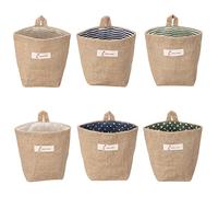 Set di 6 cestini portaoggetti, piccolo cestino in vimini di cotone e lino, cestino portaoggetti pieghevole con maniglia, piccolo cestino portaoggetti, cestino sospeso, cestino murale per giocattoli