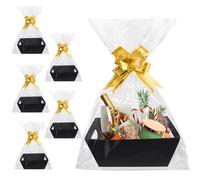 Set di 6 cestini regalo vuoti per regali, cestino regalo in cartone con manici, nodo ad arco e sacchetti regalo trasparenti, per feste di Natale (nero)