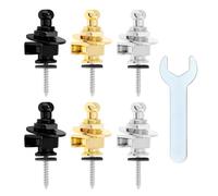 Set di 6 chiusure per tracolla per chitarra, in metallo, a sgancio rapido, con chiave, pulsanti per chiusura della cinghia della chitarra, perni terminali in metallo, per chitarra acustica classica