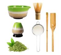 Set di 6 ciotole per matcha in ceramica con spout, set completo di tè Matcha per whisk Starter Kit per principianti e appassionati (Gradient Green)