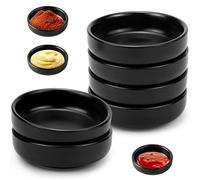 Set di 6 ciotole per salsa di soia, piccole ciotole in ceramica, 9 x 2,5 cm, per sushi, dessert, ketchup, barbecue (nero)
