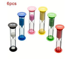 Set di 6 clessidre, da 30 secondi, 1, 2, 3, 4, 5, 10 minuti, giocattolo da scrivania creativo, regalo per teenagers, gestione del tempo e sollievo dallo stress (colore casuale) 6 pezzi,Set di-6P[1-3-5