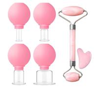 Set di 6 coppette in silicone con palla, coppettazione in vero vetro, set con rullo e raschietto fasciale, massaggio per il viso, stimolazione del flusso linfatico