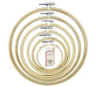 Set di 6 cornici da ricamo rotonde in bambù e 16 aghi da cucire, regolabili, senza sbavature, lisce e leggere, per ricamo e opere d'arte