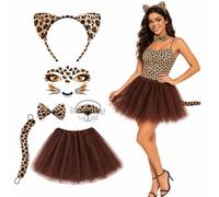 Set di 6 costumi leopardati da animali, include cerchietto per orecchie, adesivo per il viso, coda, papillon, decorazione per naso, gonna tutù, per carnevale, cosplay, Halloween, accessori per feste