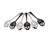 Set di 6 cucchiai da zucchero a forma di teschio, cucchiaini da tè e caffè in acciaio inox, design alla moda e alla moda (nero + argento)