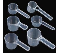 Set di 6 cucchiai dosatori in plastica, trasparenti, 15 ml, 30 ml, 50 ml, 70 ml, 80 ml, 100 ml, per alimenti e farina
