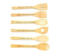 Set di 6 cucchiai in bambù, utensili da cucina divertenti con parole | Cucchiai in bambù di alta qualità con divertenti frasi incise, perfetti per le attività di cucina o come regalo divertente