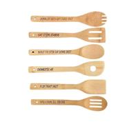 Set di 6 cucchiai in bambù, utensili da cucina divertenti con parole | Cucchiai in bambù di alta qualità con divertenti frasi incise, perfetti per le attività di cucina o come regalo divertente