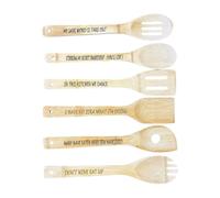 Set di 6 cucchiai in bambù, utensili da cucina divertenti con parole | Cucchiai in bambù di alta qualità con divertenti frasi incise, perfetti per le attività di cucina o come regalo divertente
