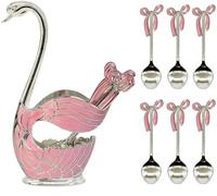 Set di 6 cucchiaini da caffè, posate da dessert con supporto decorativo Swan Bottom Holder, cucchiaini da tè in acciaio inossidabile a forma di cigno per caffè/dessert/gelato/torte (polvere d'argento)