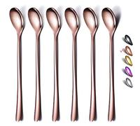 Set di 6 cucchiaini in acciaio inox con manico lungo per caffè, tè freddo, gelato, cocktail, colore: oro rosa