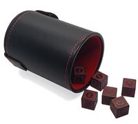 Set di 6 dadi con numeri da 1 a 6, 16 mm, 6 angoli quadrati opachi a sei facce, in pelle PU nera, fodera in feltro rosso, con vano portaoggetti