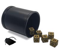 Set di 6 dadi con numeri da 1 a 6, 16 mm, 6 angoli quadrati opachi a sei facce, sacchetto per dadi + coppa in pelle PU con fodera in feltro di alta qualità (dadi gialli)