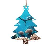 Set di 6 decorazioni natalizie a forma di albero di Natale in legno con balene di mare profondo, possono essere appese ad alberi di Natale e finestre