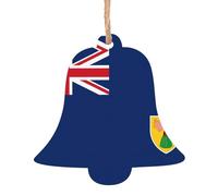 Set di 6 decorazioni natalizie a forma di campana in legno a forma di bandiera delle Isole Turks e Caicos, può essere appesa ad alberi di Natale e finestre