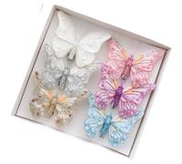 Set di 6 decorazioni natalizie a forma di farfalla su entrambi i lati (set | per due tonalità per effetto shimmer, costruzione in plastica, dimensioni 20 cm, ideale per alberi, aggiunge magia vacanza