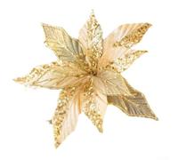 Set di 6 decorazioni natalizie glitterate a forma di stella di Natale, con pali per un facile posizionamento sugli alberi e decorazioni natalizie, adatte per matrimoni, feste ed eventi stagionali (oro