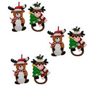 Set di 6 Decorazioni per Albero di Natale - Orsetti e Renne con Cappello Rosso h