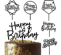 Set di 6 decorazioni per torta di compleanno, colore nero lucido su entrambi i lati, acrilico con scritta "Happy Birthday" per torte e cupcake, decorazioni per feste di compleanno per Cool Guy.