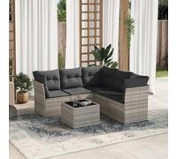 Set di 6 divani da giardino grigio chiaro, in polyrattan, con cuscino, modulare, resistente alle intemperie, per terrazze, balconi, esterni, comodo set di mobili da esterno