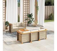 Set di 6 divani da giardino in polyrattan, beige, con cuscino, per esterni, per terrazza, balcone, cortile, resistente ai raggi UV, resistente alle intemperie