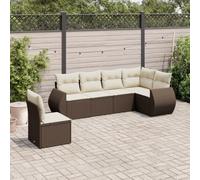 Set di 6 divani da giardino in polyrattan, colore marrone, con cuscino, modulare per esterni, per terrazza, balcone e cortile, resistente alle intemperie e ai raggi UV, spazio di archiviazione