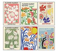 Set di 6 eleganti immagini floreali a forma di fiore, poster artistici, formato A4, moderna, decorazione da parete vintage, senza cornice, di alta qualità, per soggiorno, camera da letto, sala da