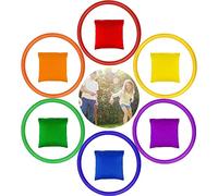 Set di 6 fagioli in nylon e 6 anelli di lancio in plastica, multicolore divertente per lanciare carnevale bomboniera giochi per feste di famiglia, sport per bambini, adulti, interni ed esterni
