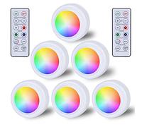 Set di 6 faretti LED RGB a batteria con telecomando, 16 cambi di colore, illuminazione per armadio e mobili dimmerabili, lampada touch senza fili, timer