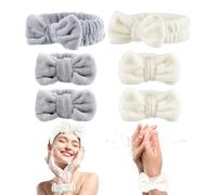 Set di 6 fasce da donna per la cura della pelle, morbide, per il lavaggio del viso, con fiocchi, fasce per il trucco, asciugamani da polso (beige + rosa, L)
