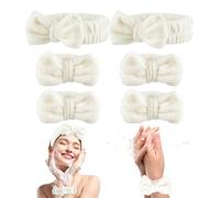 Set di 6 fasce da donna per la cura della pelle, morbide, per il lavaggio del viso, con fiocchi, fasce per il trucco, asciugamani da polso (beige + rosa, L)