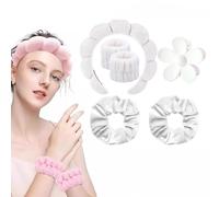Set di 6 fasce per la cura del viso - Morbide cuffie in schiuma cloud + bracciale per adulti e bambini - trucco, SPA, yoga, doccia (bianco, set di sei pezzi)