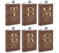 Set di 6 Fiaschetta Personalizzata Testimoni 237 Ml, Fiaschetta Alcool con Incisione Personalizzata, Fiaschetta Tascabile Acciaio Inox Personalizzabile come Regali per il Testimone (Marrone)