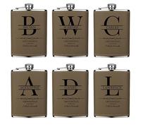 Set di 6 Fiaschette Personalizzate per Uomini, Regalo per Testimoni di Nozze con Iniziali, Fiaschette da 8oz in Pelle Incisa per Addio al Celibato, Matrimonio, Natale o Compleanno, Cachi