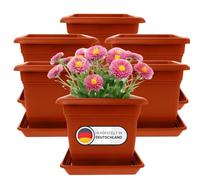 Set di 6 fioriere grandi per esterni, 40 x 40 cm, 46 litri, vaso per piante con sottovaso, vaso in plastica, vasi per fiori, realizzati in Germania, terracotta
