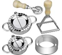 Set di 6 Formine per Ravioli in Acciaio Inox - Rotella e Stampi Rotondi Con Manico in Legno per Fare Ravioli