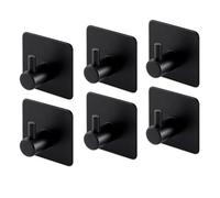 Set di 6 Ganci Adesivi in Acciaio Inossidabile Nero,Ganci appendiabiti e portasciugamani,Ganci Adesivi per Appendere Oggetti per Cucina e Bagno Senza Forare