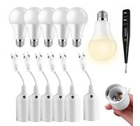 Set di 6 lampadine E27 e 6 lampadine LED E27, portalampada E27 con cavo con tester di tensione, 15 W, luce bianca calda E27, attacco E27, montaggio per ristrutturazione, lampada da costruzione