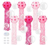 Set di 6 lanterne di carta a forma di meduse, decorazioni per feste, con ganci, cordino, palloncini trasparenti, per sirena, oceano, mare, feste di compleanno (rosa sfumato)