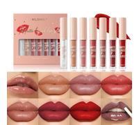 Set di 6 lucidalabbra opachi e 1 balsamo per labbra altamente pigmentati e vellutati, macchia per labbra nuda e impermeabile a lunga durata.